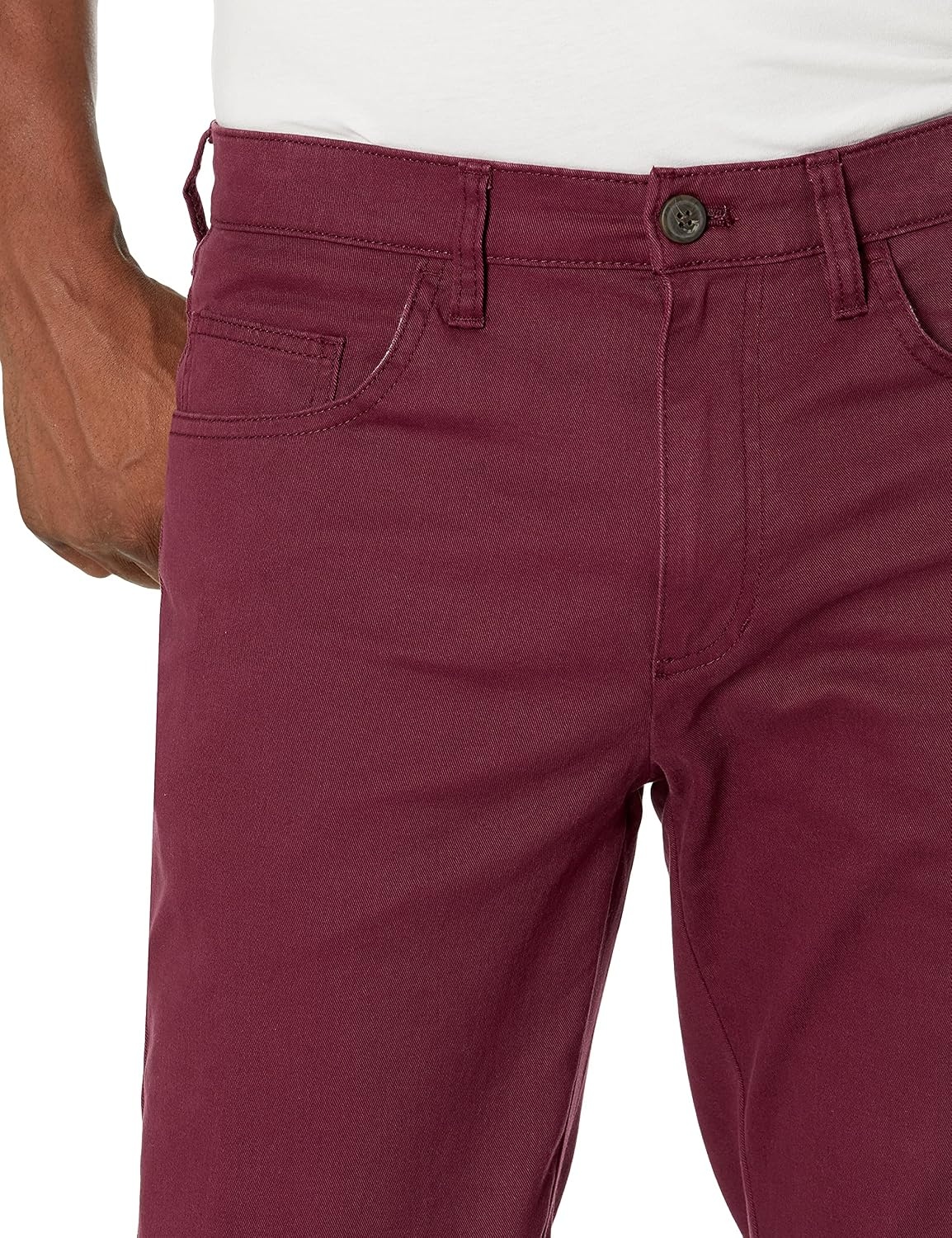 image:imageAmazon Essentials Mens SkinnyFit 5Pocket Stretch Twill Chino PantsBurgundy