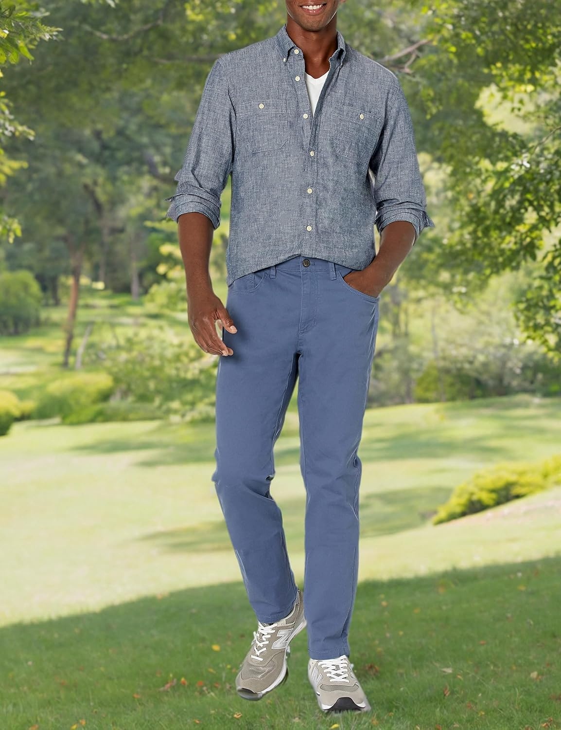 image:imageAmazon Essentials Mens SkinnyFit 5Pocket Stretch Twill Chino PantsDenim