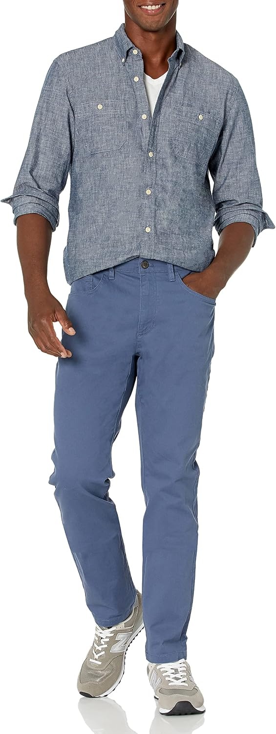 image:imageAmazon Essentials Mens SkinnyFit 5Pocket Stretch Twill Chino PantsDenim