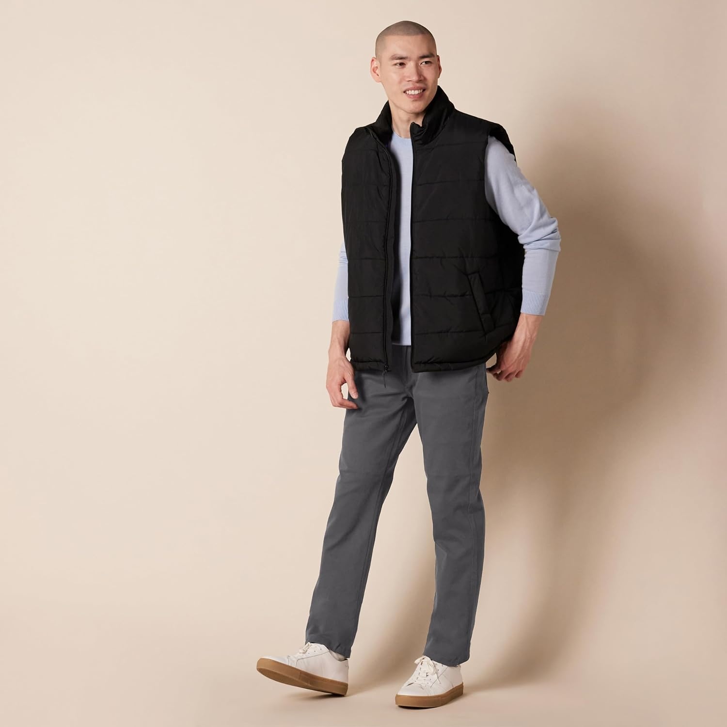 image:imageAmazon Essentials Mens SkinnyFit 5Pocket Stretch Twill Chino PantsGrey
