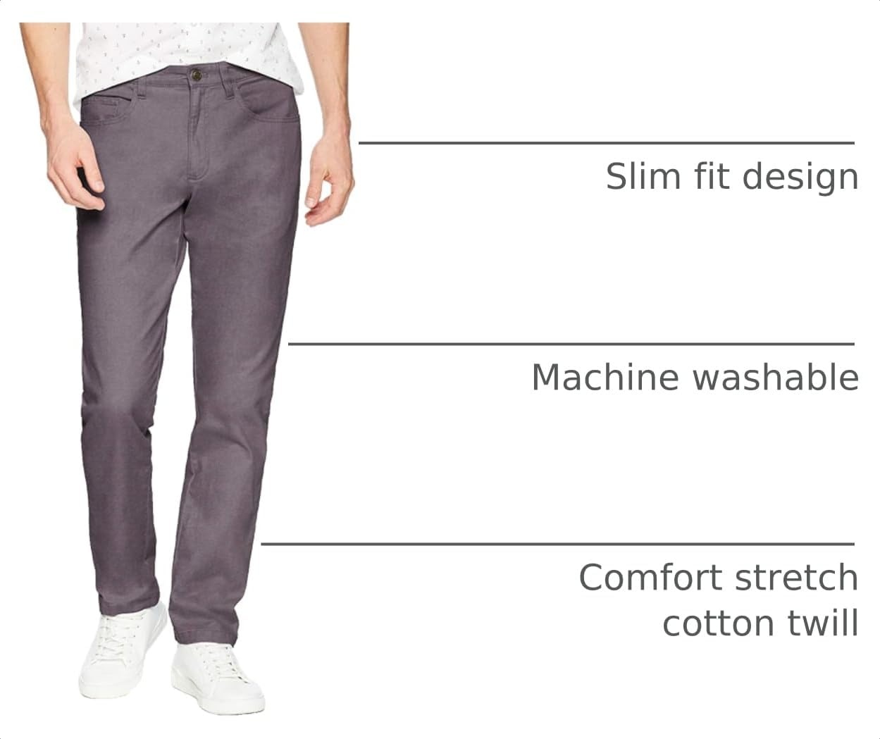 image:imageAmazon Essentials Mens SkinnyFit 5Pocket Stretch Twill Chino PantsGrey