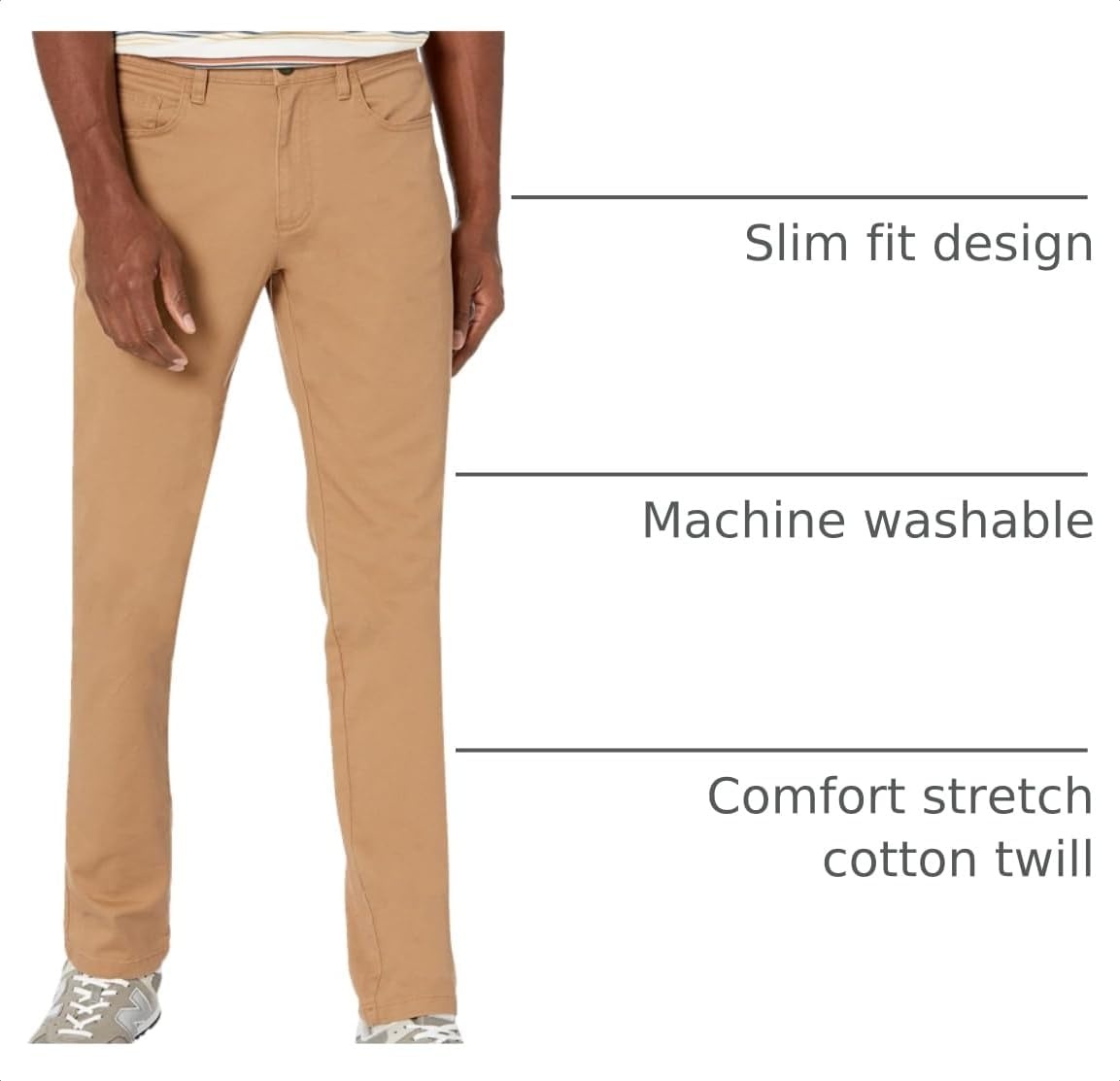 image:imageAmazon Essentials Mens SkinnyFit 5Pocket Stretch Twill Chino PantsKhaki