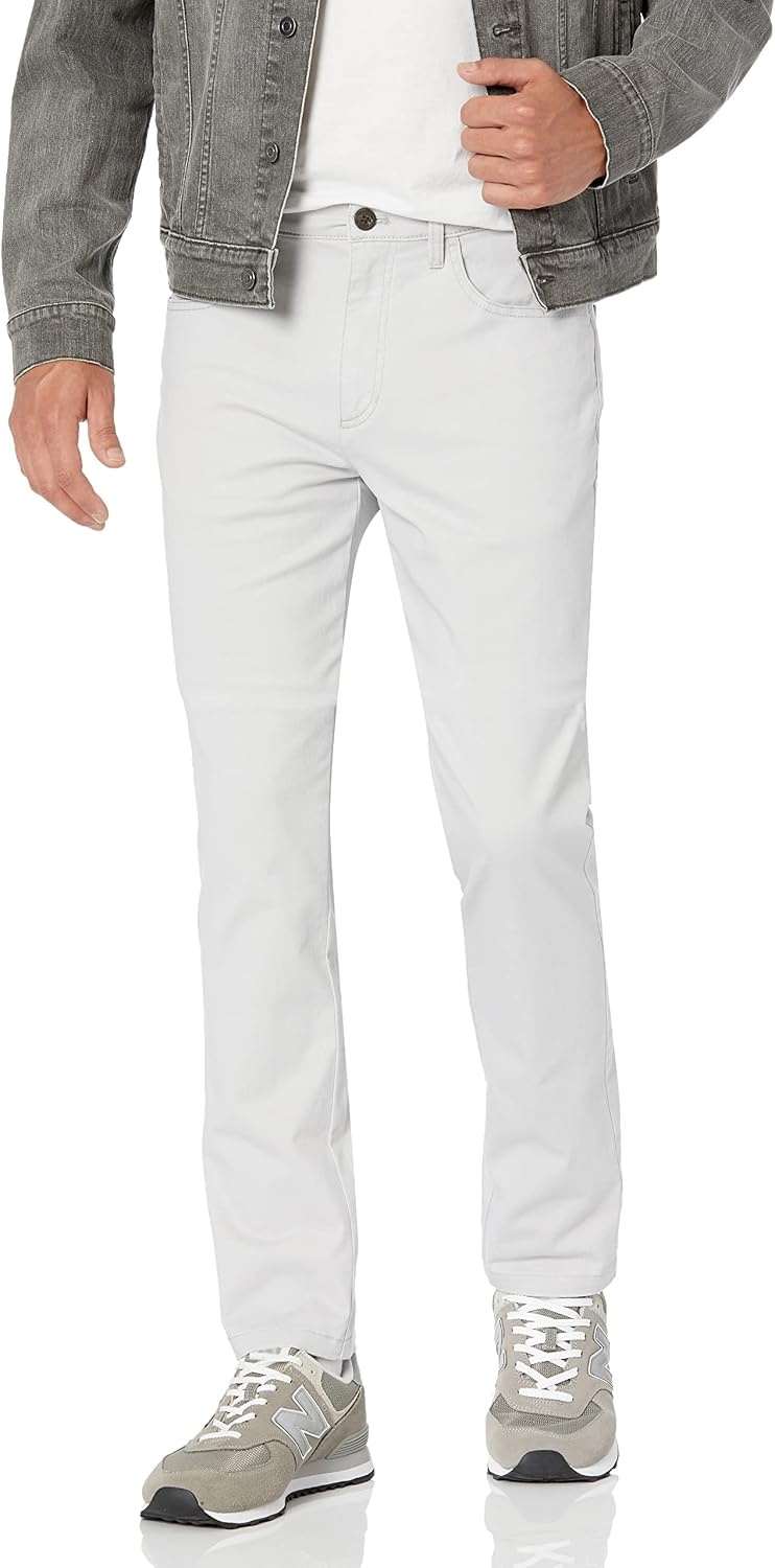 image:imageAmazon Essentials Mens SkinnyFit 5Pocket Stretch Twill Chino PantsLight Grey