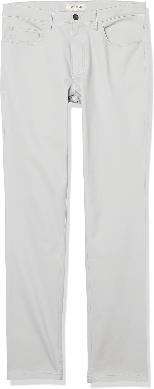 image:imageAmazon Essentials Mens SkinnyFit 5Pocket Stretch Twill Chino PantsLight Grey
