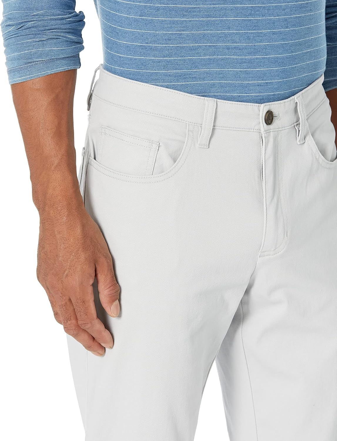 image:imageAmazon Essentials Mens SkinnyFit 5Pocket Stretch Twill Chino PantsLight Grey