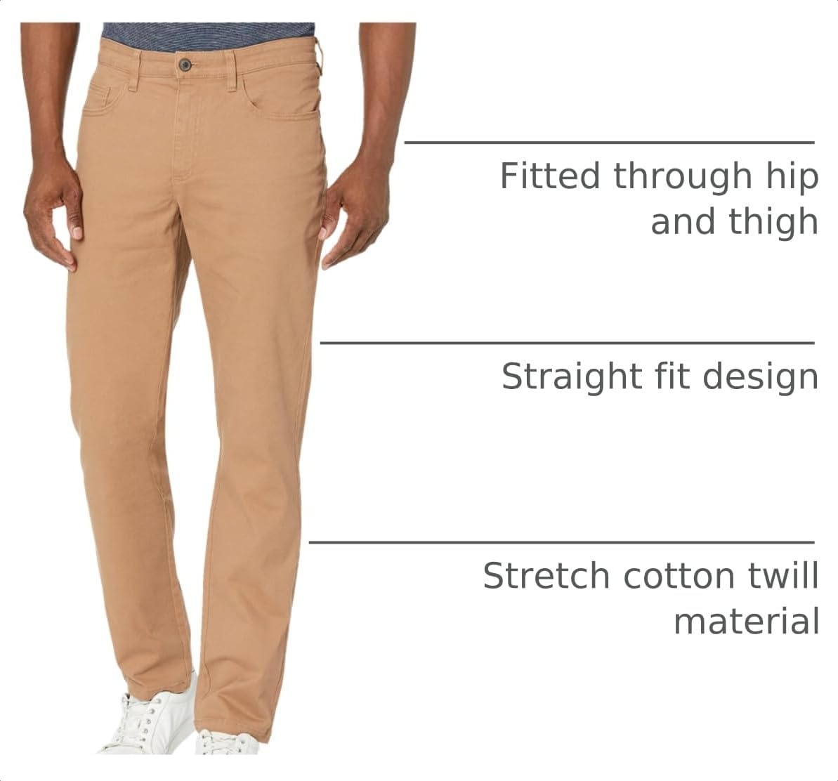 image:imageAmazon Essentials Mens SkinnyFit 5Pocket Stretch Twill Chino PantsLight Khaki Brown