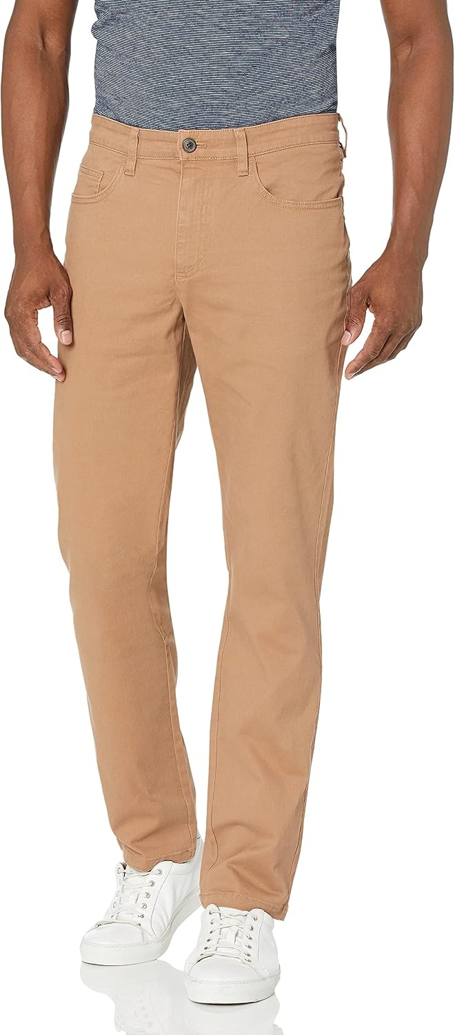 image:imageAmazon Essentials Mens SkinnyFit 5Pocket Stretch Twill Chino PantsLight Khaki Brown