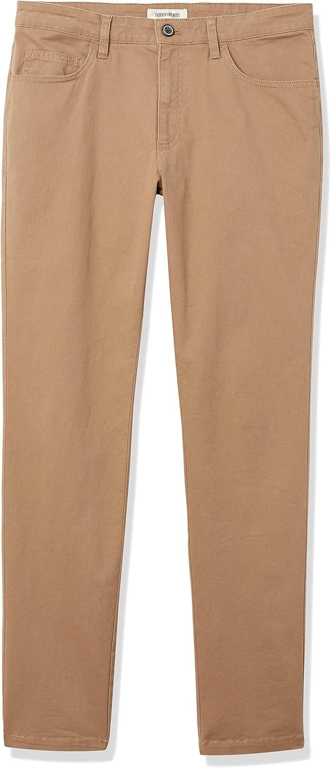 image:imageAmazon Essentials Mens SkinnyFit 5Pocket Stretch Twill Chino PantsLight Khaki Brown