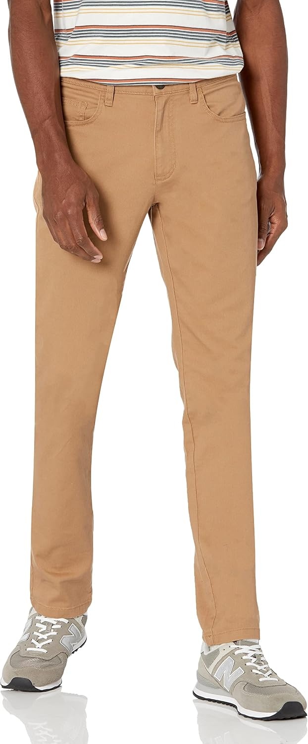 image:imageAmazon Essentials Mens SkinnyFit 5Pocket Stretch Twill Chino PantsLight Khaki Brown
