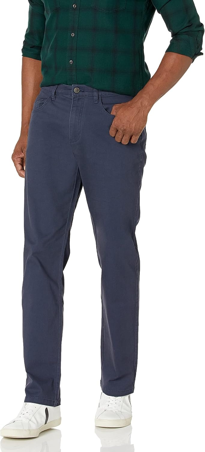 image:imageAmazon Essentials Mens SkinnyFit 5Pocket Stretch Twill Chino PantsNavy