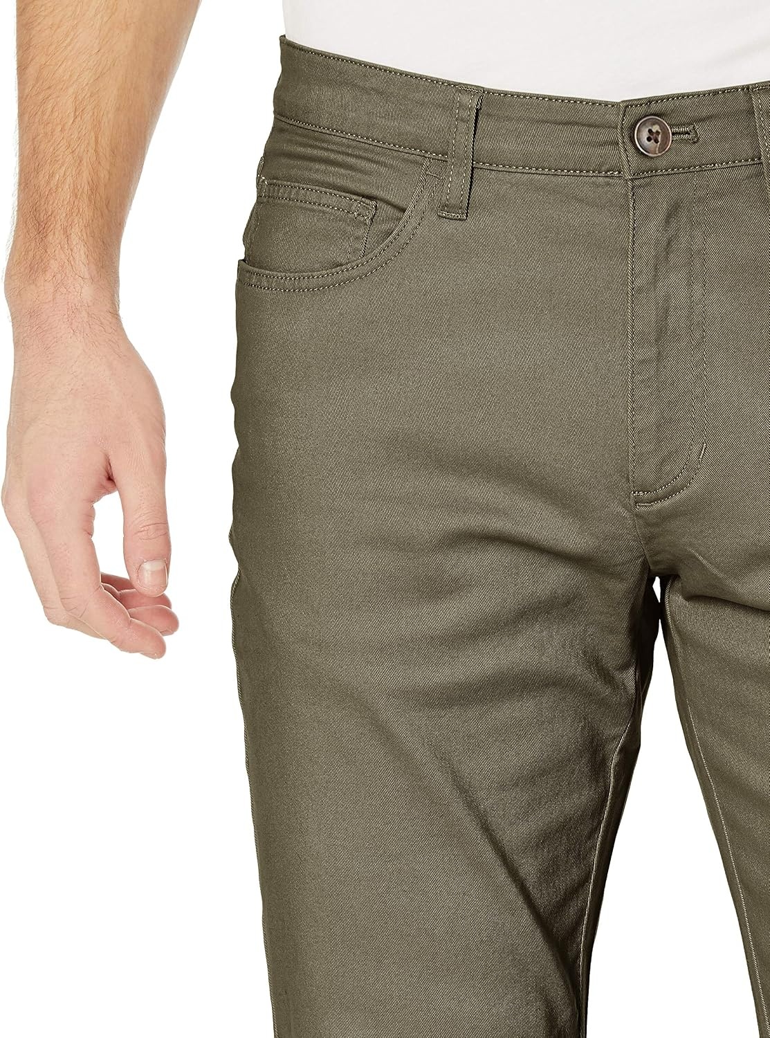 image:imageAmazon Essentials Mens SkinnyFit 5Pocket Stretch Twill Chino PantsOlive