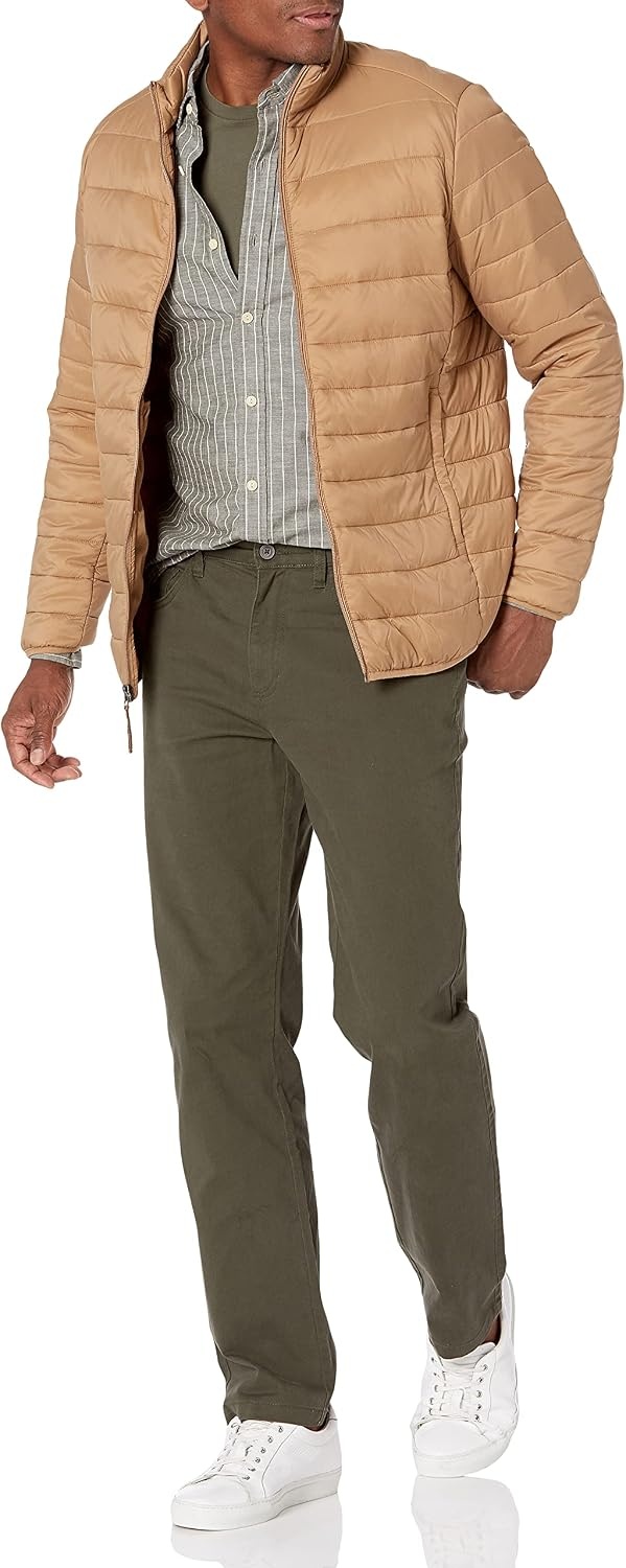 image:imageAmazon Essentials Mens SkinnyFit 5Pocket Stretch Twill Chino PantsOlive