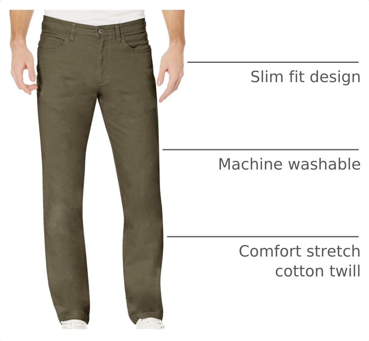 image:imageAmazon Essentials Mens SkinnyFit 5Pocket Stretch Twill Chino PantsOlive