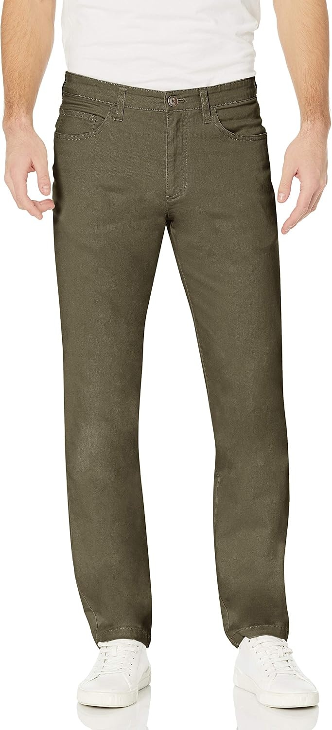 image:imageAmazon Essentials Mens SkinnyFit 5Pocket Stretch Twill Chino PantsOlive