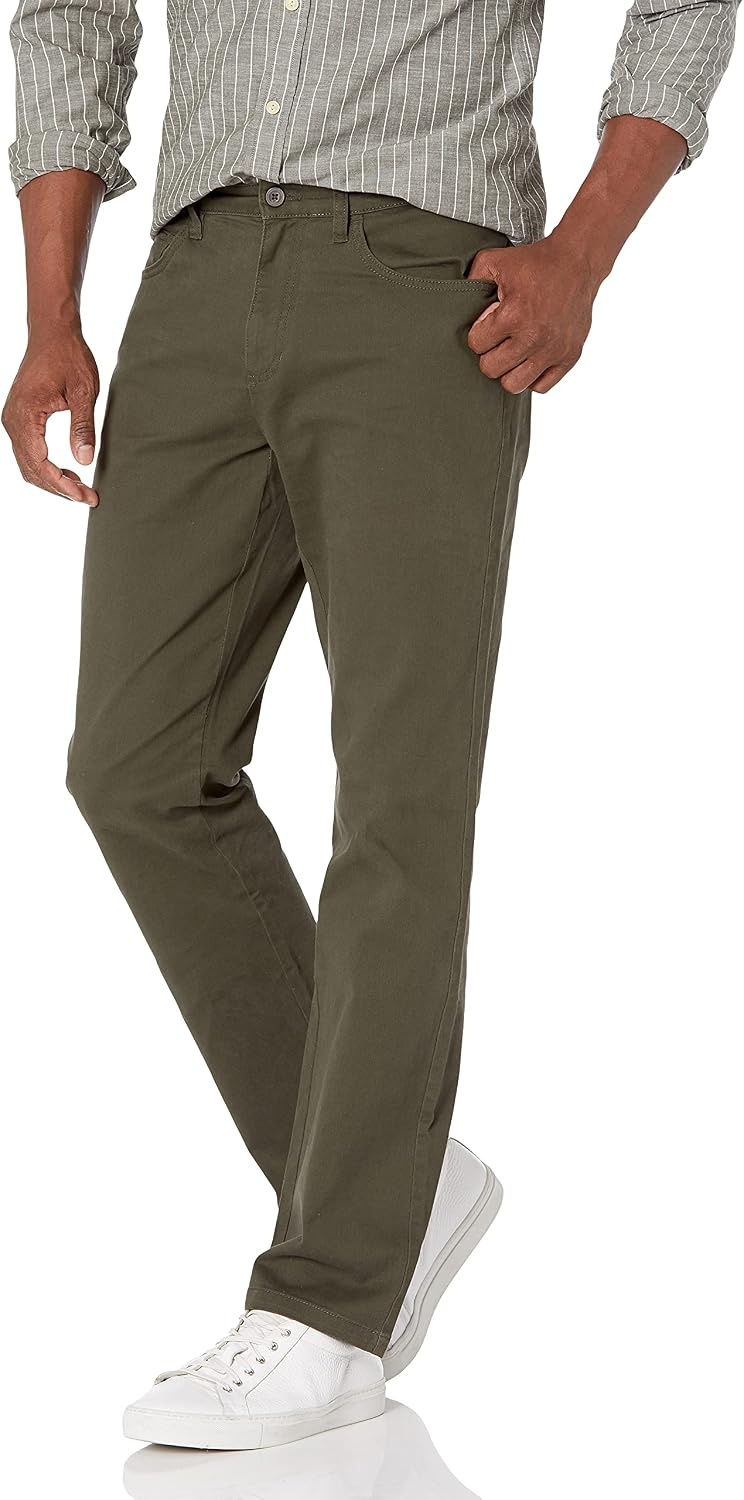 image:imageAmazon Essentials Mens SkinnyFit 5Pocket Stretch Twill Chino PantsOlive