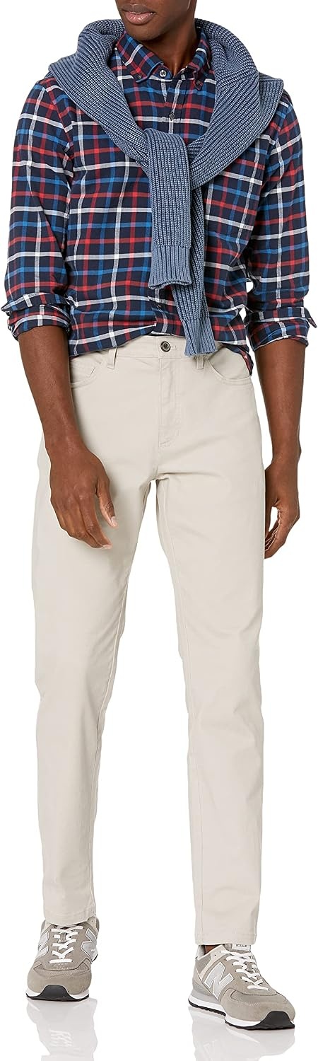 image:imageAmazon Essentials Mens SkinnyFit 5Pocket Stretch Twill Chino PantsStone