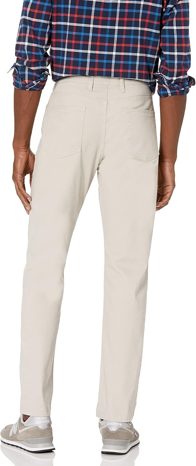 image:imageAmazon Essentials Mens SkinnyFit 5Pocket Stretch Twill Chino PantsStone