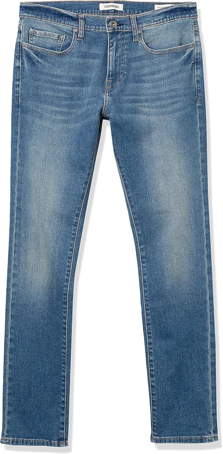 image:imageAmazon Essentials Mens SkinnyFit Comfort Stretch Denim Jeans Discontinued ColorsLight Blue Brokenin