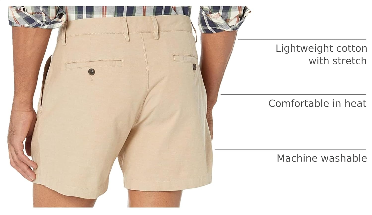 image:imageAmazon Essentials Mens SlimFit 5 Lightweight Comfort Stretch Oxford Cotton ShortsKhaki Brown