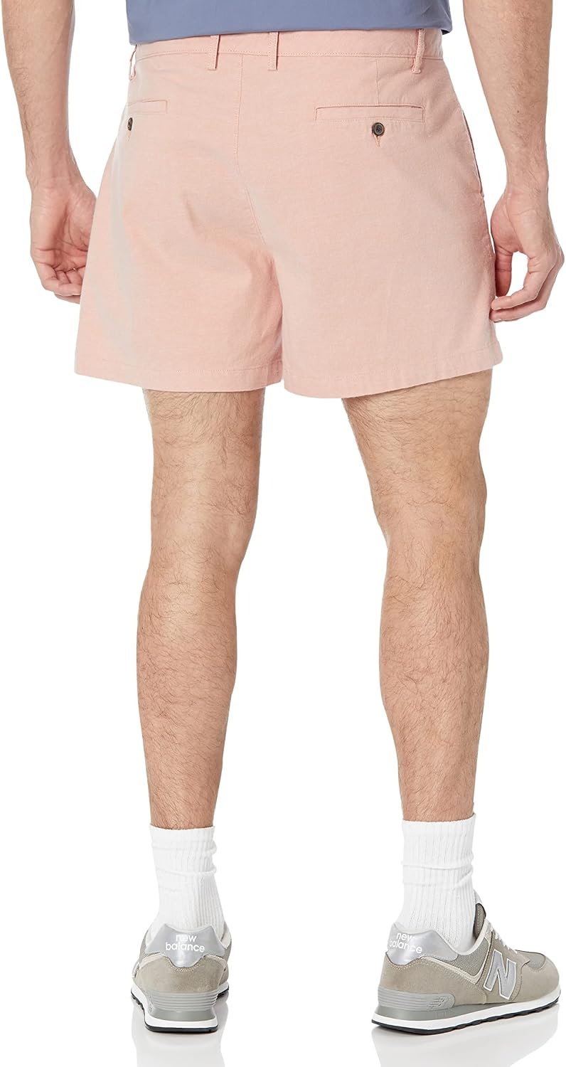 image:imageAmazon Essentials Mens SlimFit 5 Lightweight Comfort Stretch Oxford Cotton ShortsLight Tan