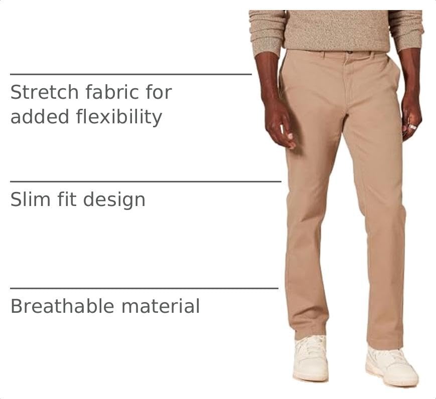 image:imageAmazon Essentials Mens SlimFit AllDay Stretch Casual Chino PantDark Khaki Brown