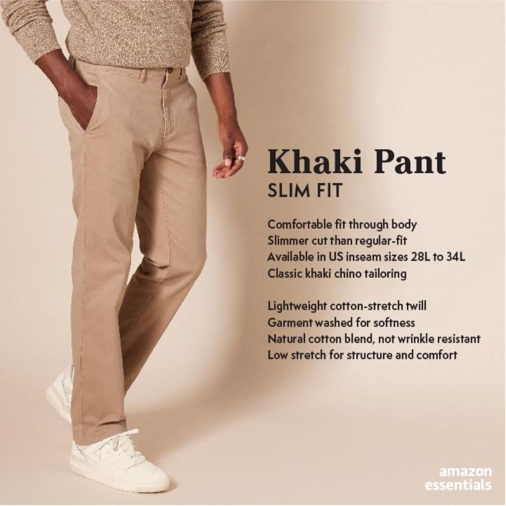 image:imageAmazon Essentials Mens SlimFit AllDay Stretch Casual Chino PantWashed Red