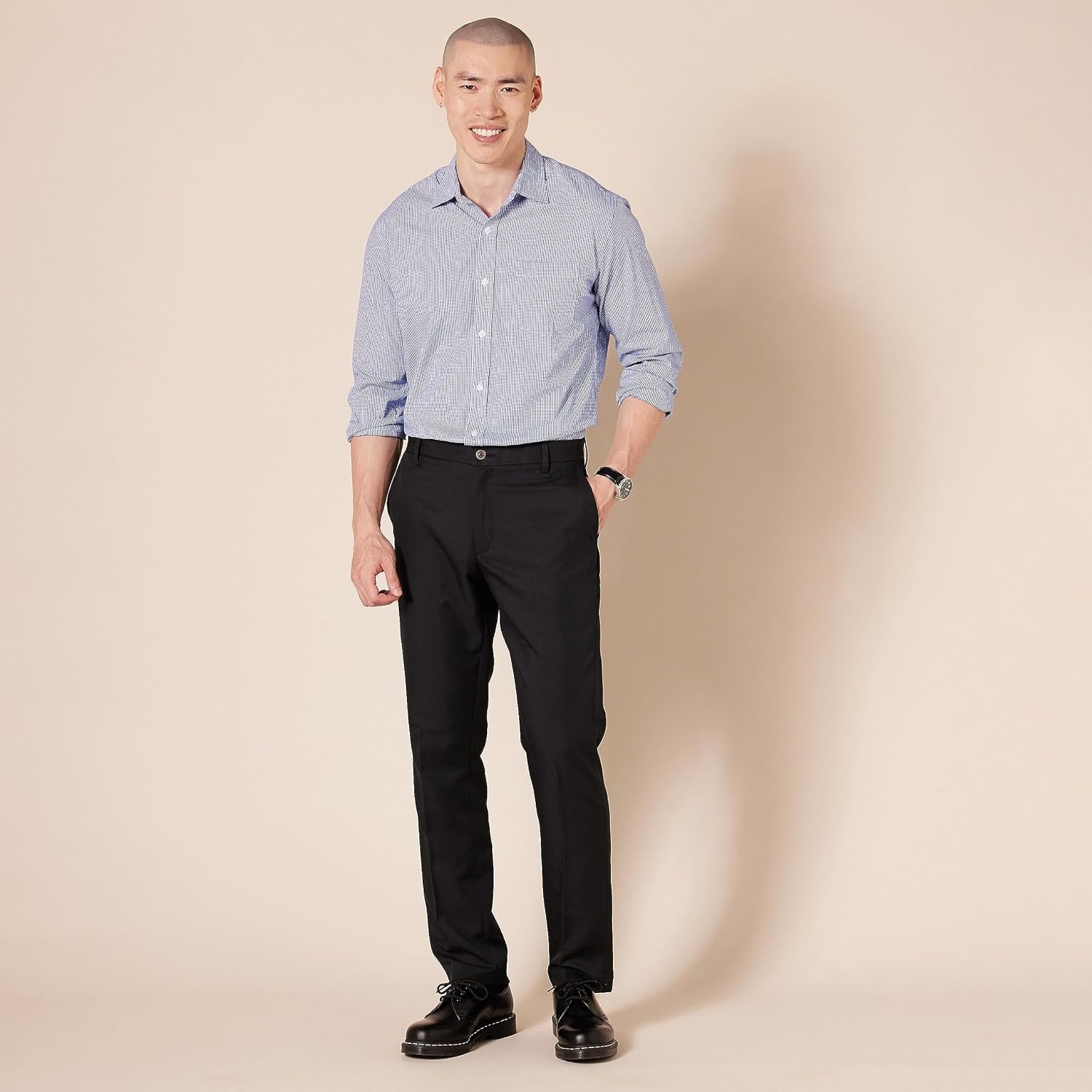 image:imageAmazon Essentials Mens SlimFit FlatFront Dress PantBlack