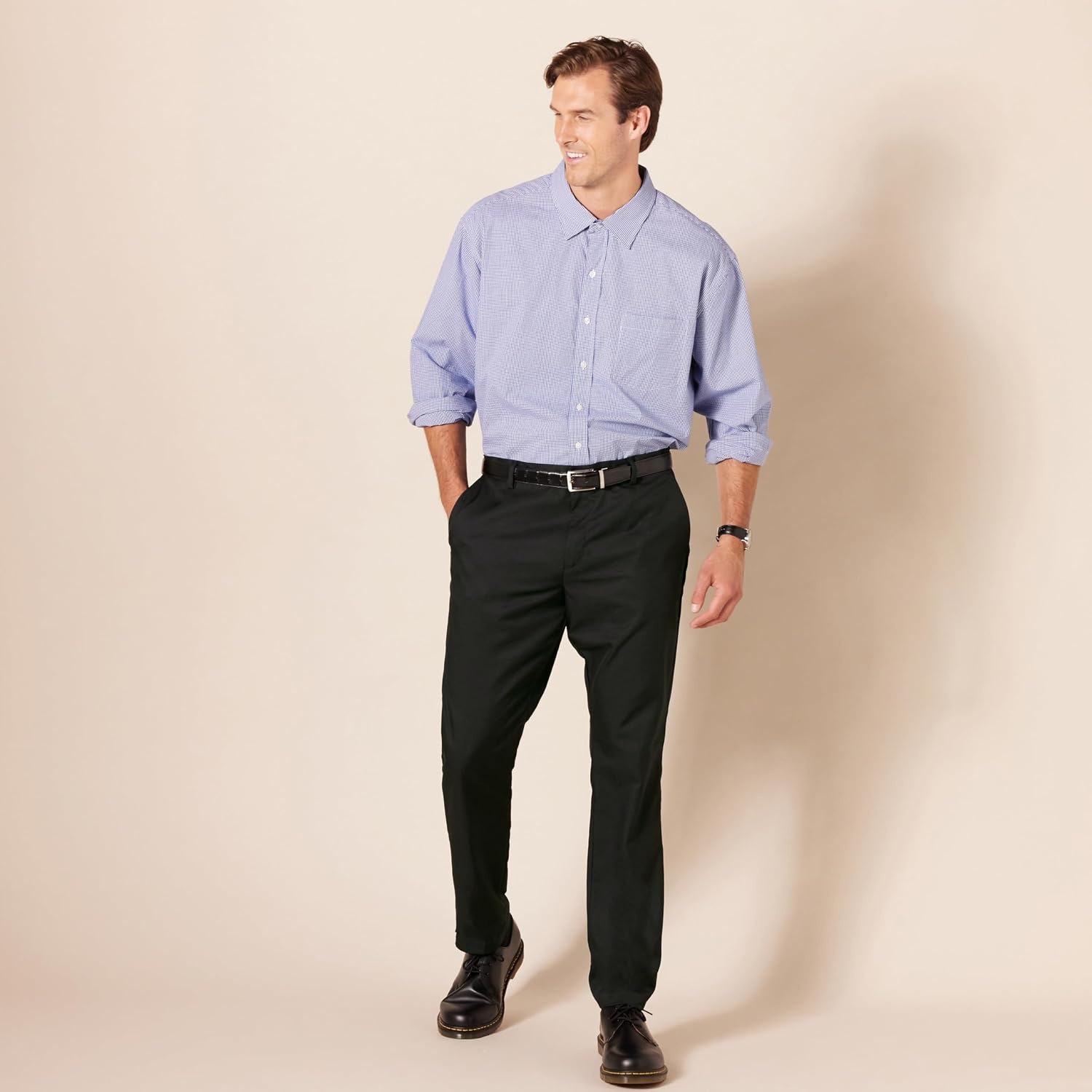 image:imageAmazon Essentials Mens SlimFit FlatFront Dress PantBlack