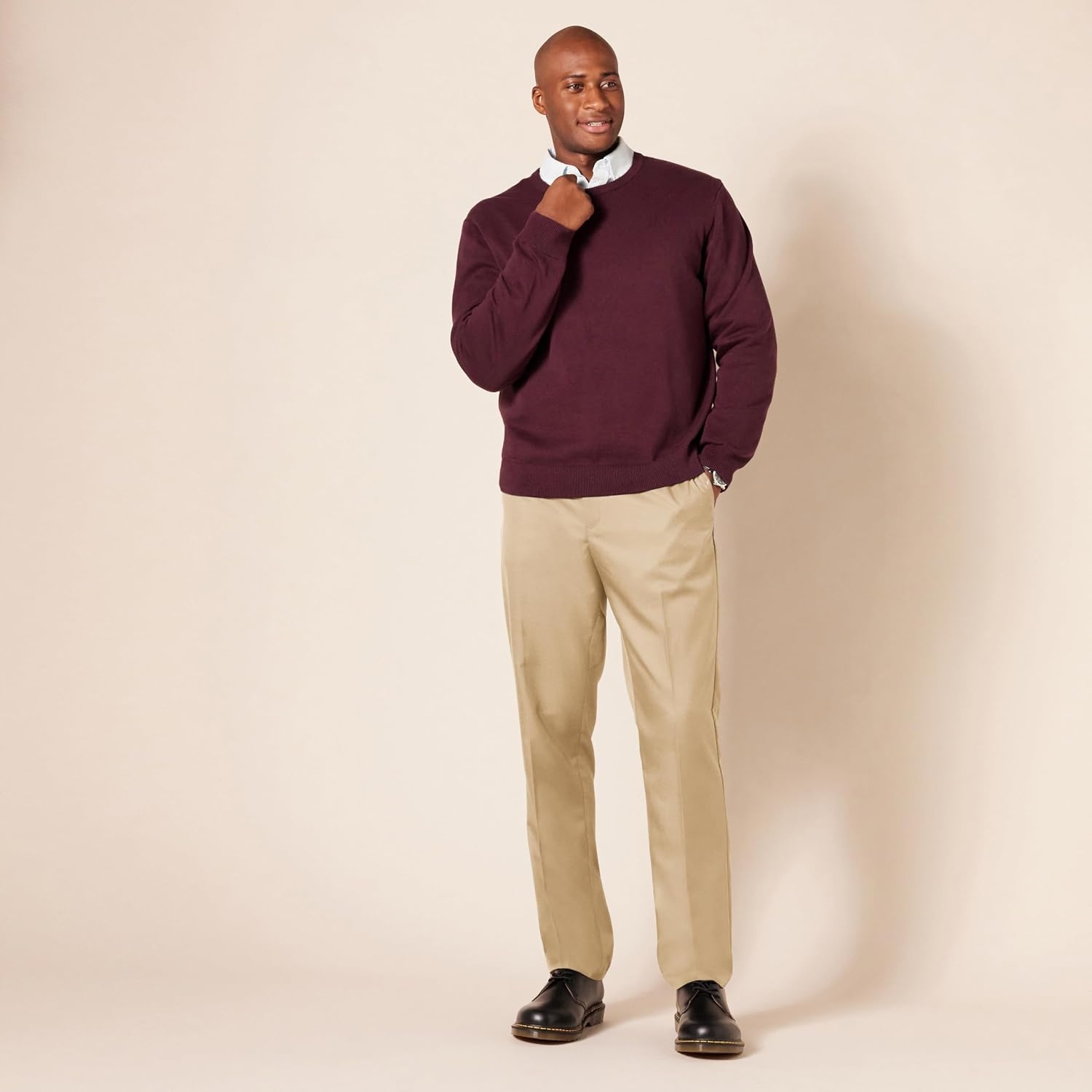 image:imageAmazon Essentials Mens SlimFit FlatFront Dress PantKhaki