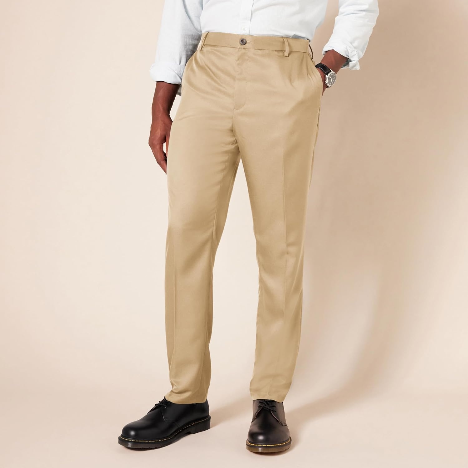 image:imageAmazon Essentials Mens SlimFit FlatFront Dress PantKhaki
