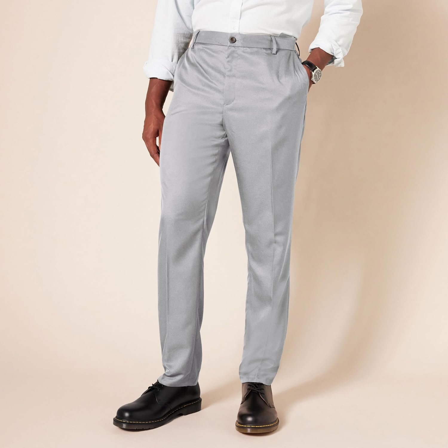 image:imageAmazon Essentials Mens SlimFit FlatFront Dress PantLight Grey