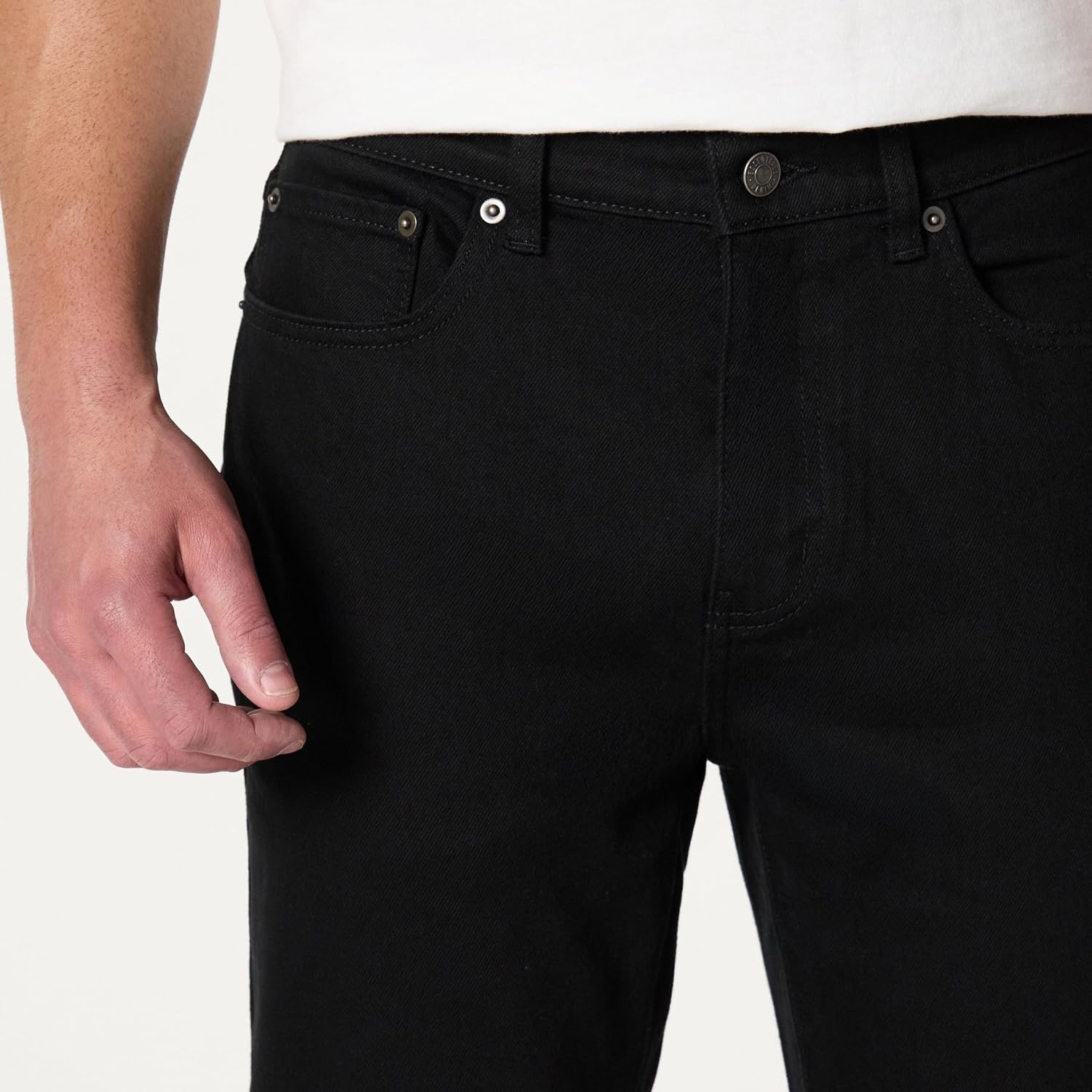 image:imageAmazon Essentials Mens SlimFit Jeans with Tapered Leg 5Pocket Styling Zip FlyBlackheavyweight