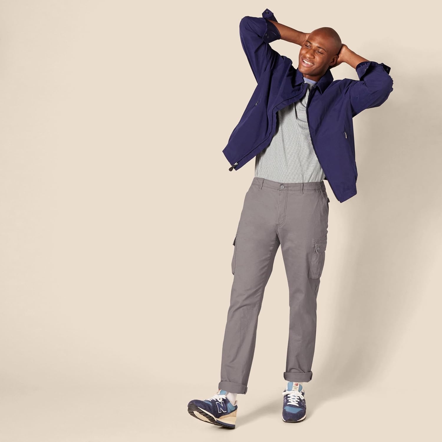 image:imageAmazon Essentials Mens SlimFit Stretch Cargo Pants with Tapered LegDark Grey