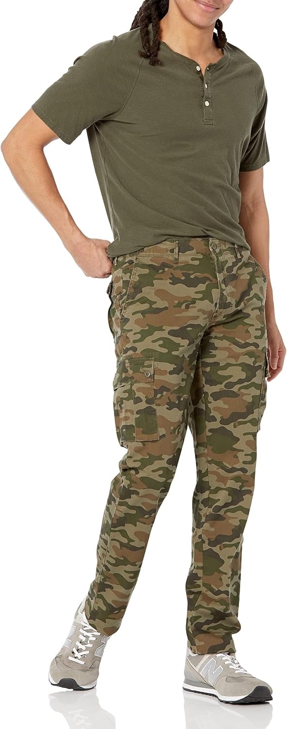 image:imageAmazon Essentials Mens SlimFit Stretch Cargo Pants with Tapered LegGreen Camo