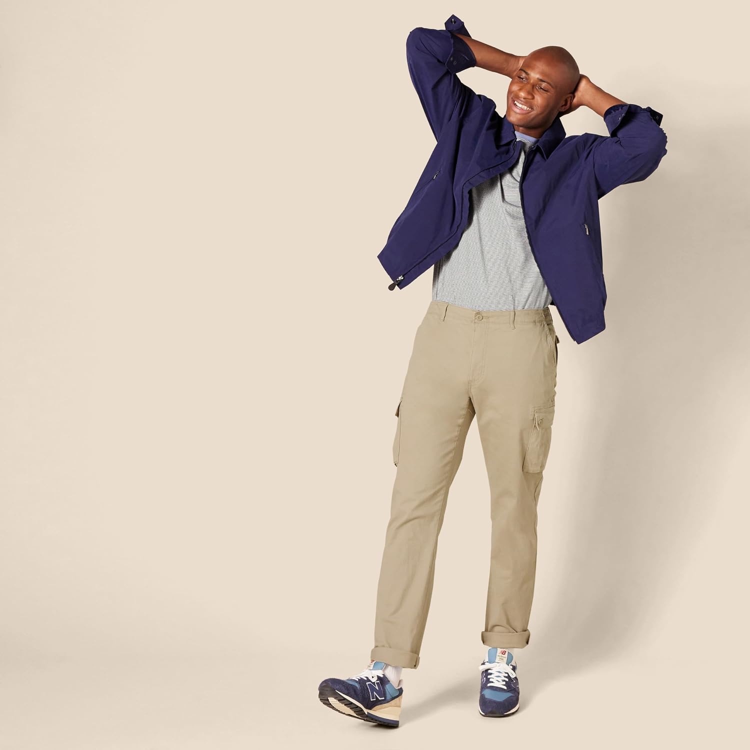 image:imageAmazon Essentials Mens SlimFit Stretch Cargo Pants with Tapered LegKhaki Brown