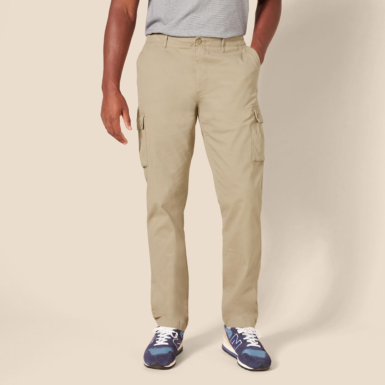 image:imageAmazon Essentials Mens SlimFit Stretch Cargo Pants with Tapered LegKhaki Brown