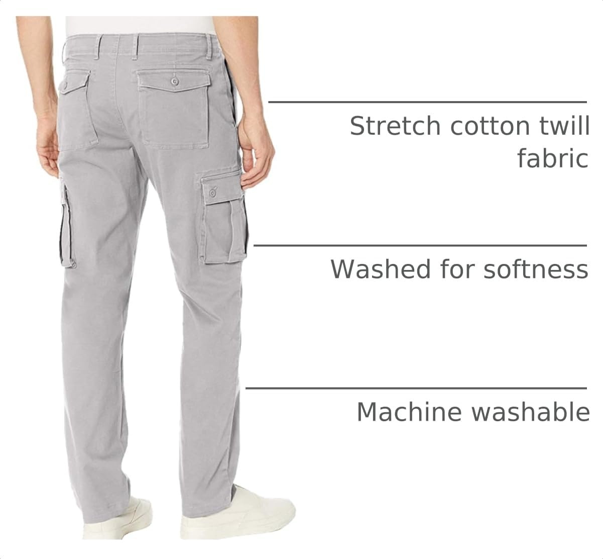 image:imageAmazon Essentials Mens SlimFit Stretch Cargo Pants with Tapered LegLight Grey