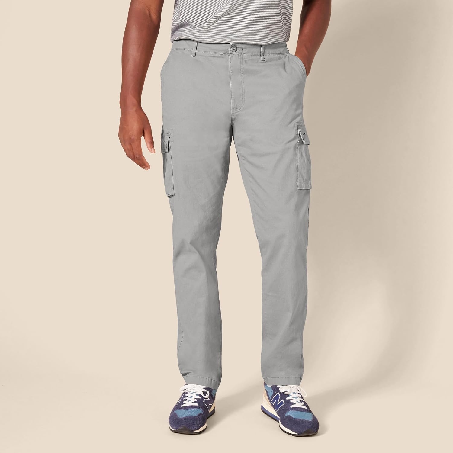 image:imageAmazon Essentials Mens SlimFit Stretch Cargo Pants with Tapered LegLight Grey
