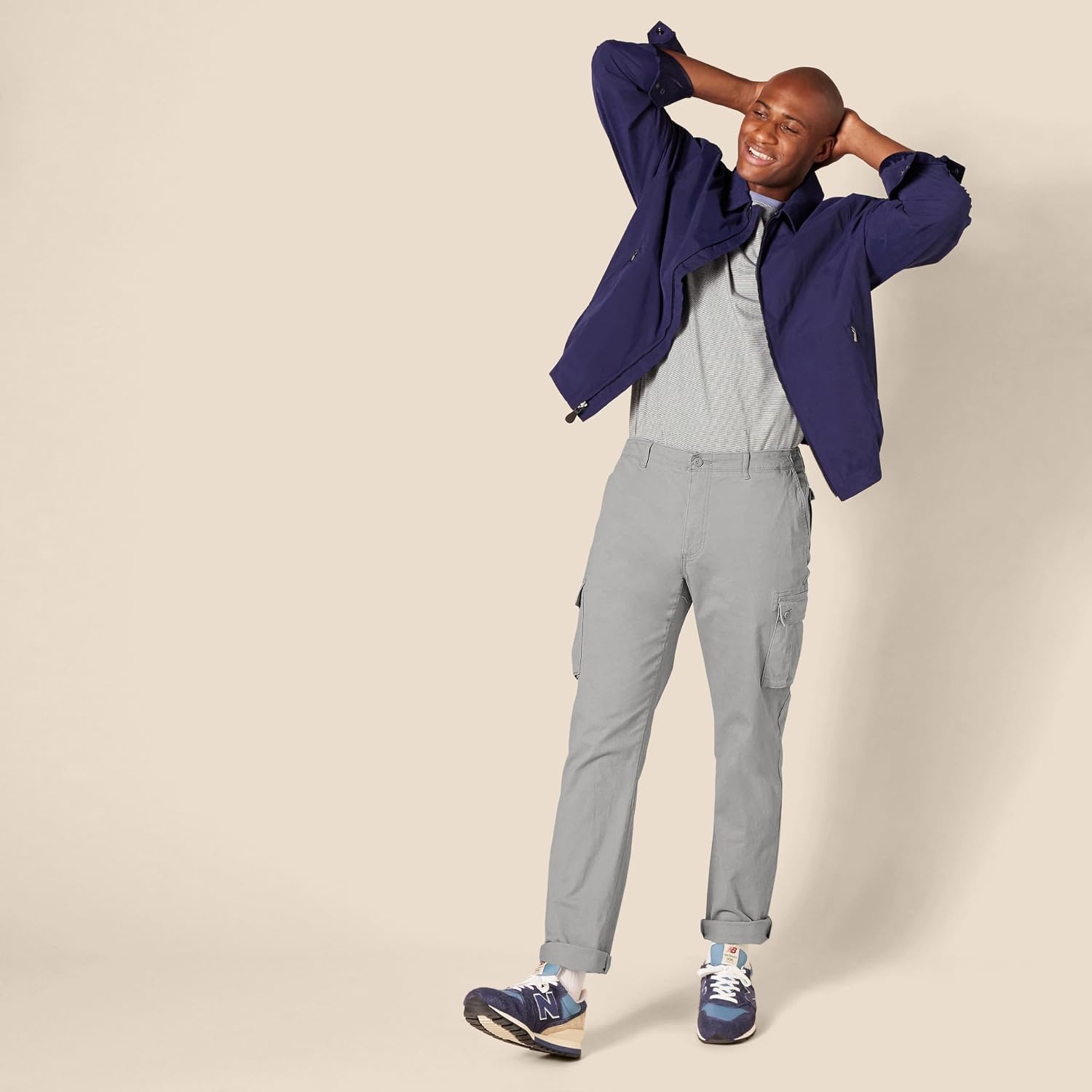 image:imageAmazon Essentials Mens SlimFit Stretch Cargo Pants with Tapered LegLight Grey