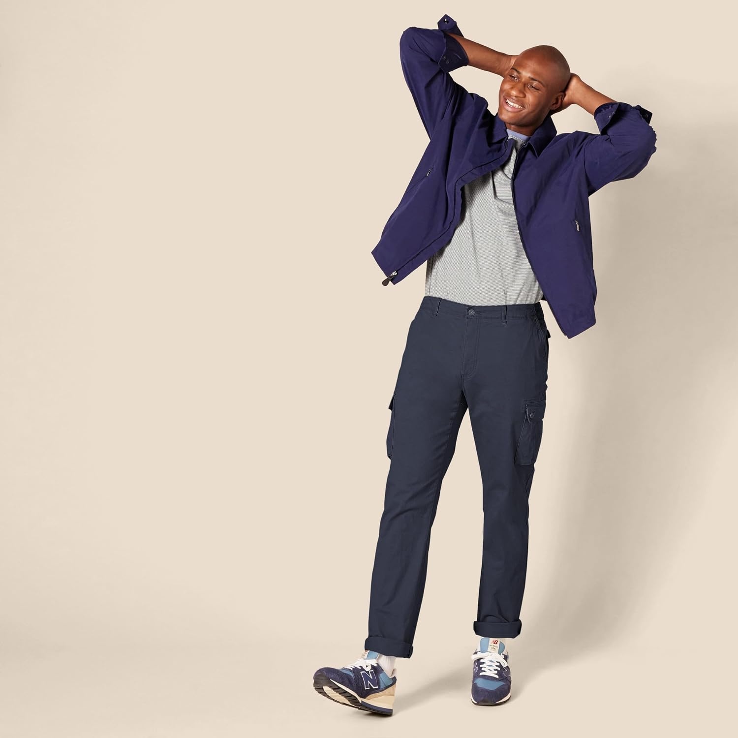 image:imageAmazon Essentials Mens SlimFit Stretch Cargo Pants with Tapered LegNavy