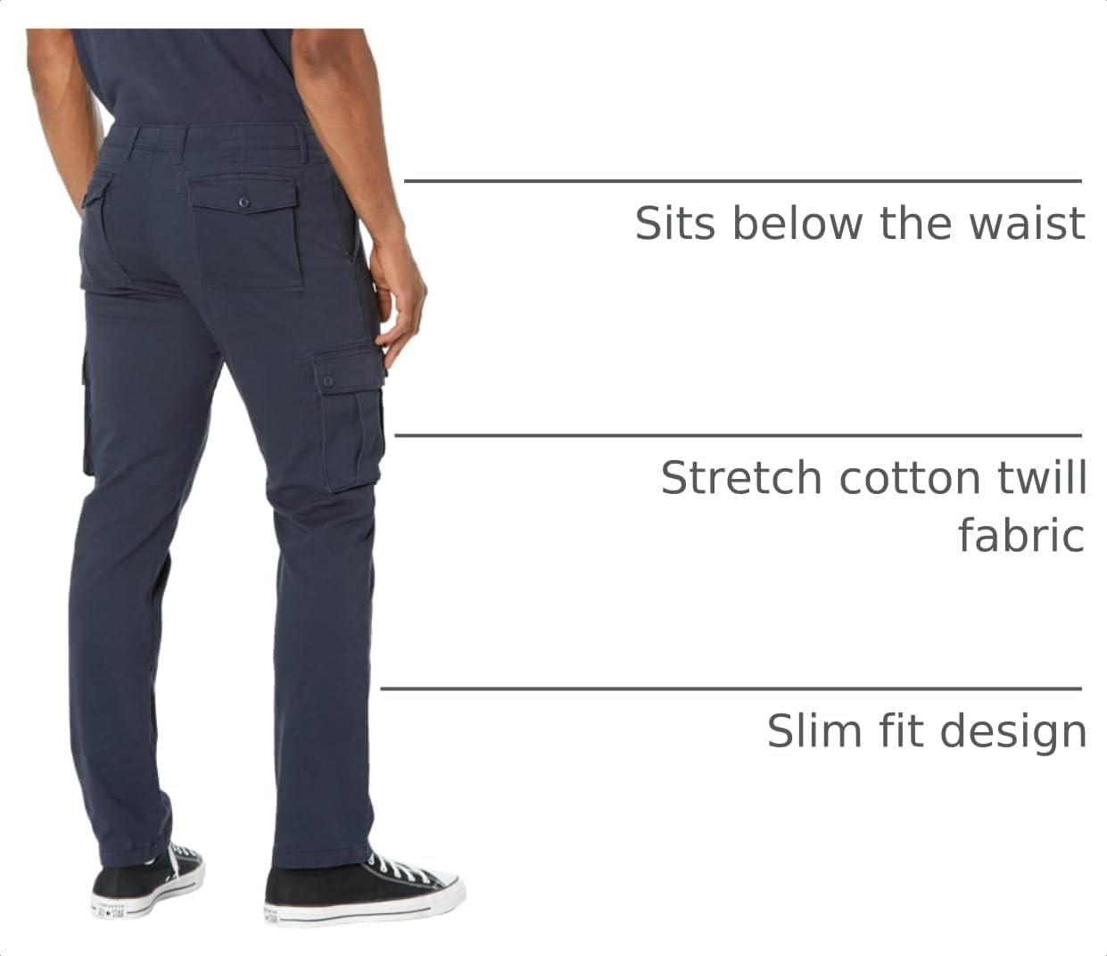 image:imageAmazon Essentials Mens SlimFit Stretch Cargo Pants with Tapered LegNavy