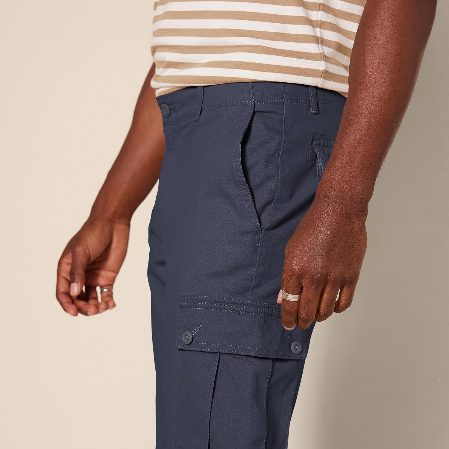 image:imageAmazon Essentials Mens SlimFit Stretch Cargo Pants with Tapered LegNavy