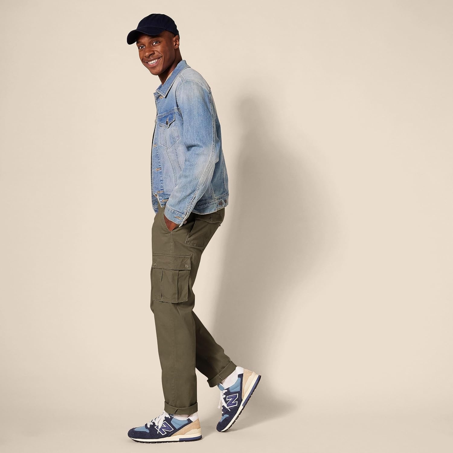 image:imageAmazon Essentials Mens SlimFit Stretch Cargo Pants with Tapered LegOlive