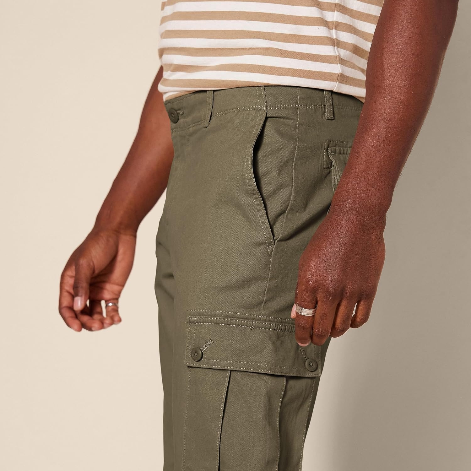 image:imageAmazon Essentials Mens SlimFit Stretch Cargo Pants with Tapered LegOlive