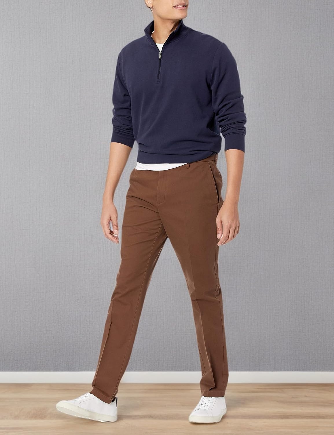 image:imageAmazon Essentials Mens SlimFit WrinkleResistant FlatFront Chino PantBrown