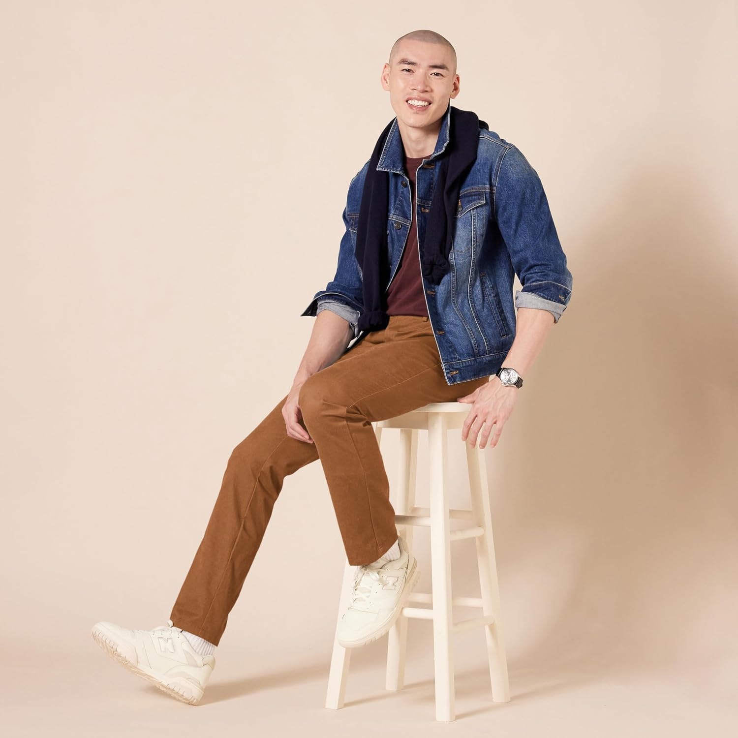 image:imageAmazon Essentials Mens SlimFit WrinkleResistant FlatFront Chino PantDark Khaki Brown