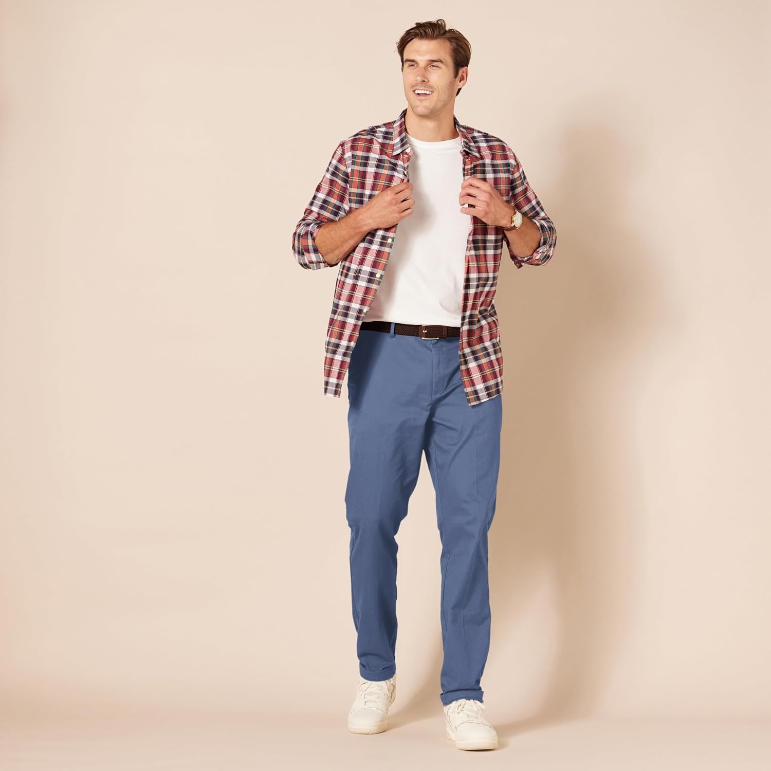 image:imageAmazon Essentials Mens SlimFit WrinkleResistant FlatFront Chino PantIndigo