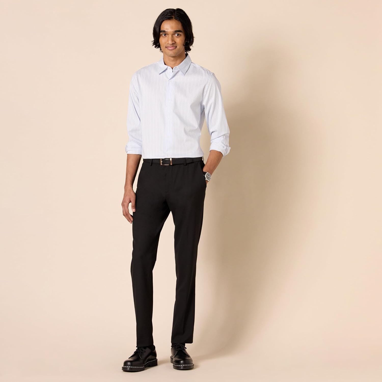 image:imageAmazon Essentials Mens SlimFit WrinkleResistant Stretch Dress PantBlack