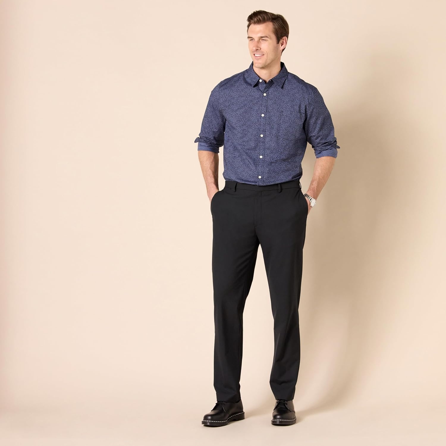 image:imageAmazon Essentials Mens SlimFit WrinkleResistant Stretch Dress PantBlack