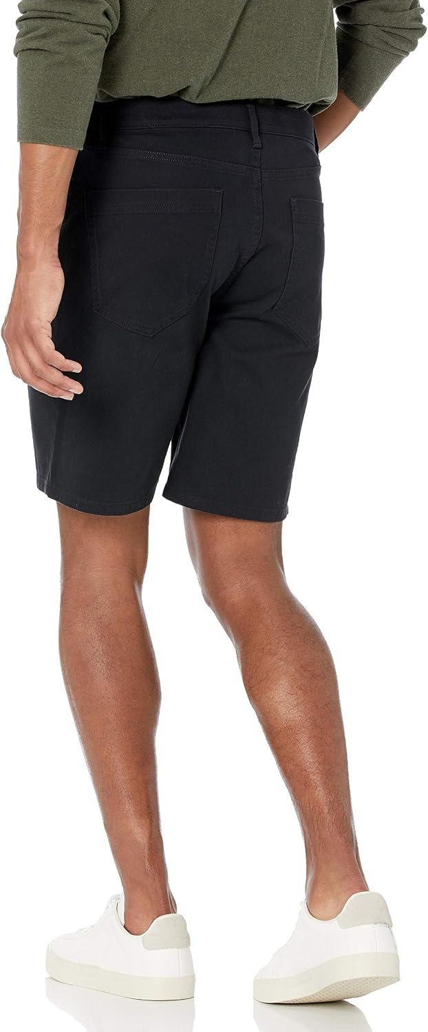 image:imageAmazon Essentials Mens StraightFit 9 Inseam Stretch Cotton Twill 5Pocket ShortsBlack